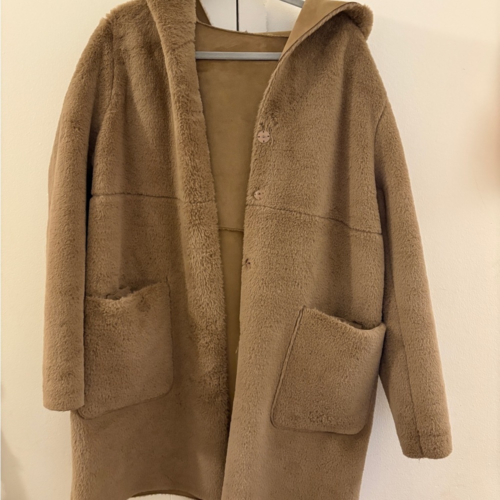 Zara reversible faux fur Hooded Coat - Picture 7 of 11